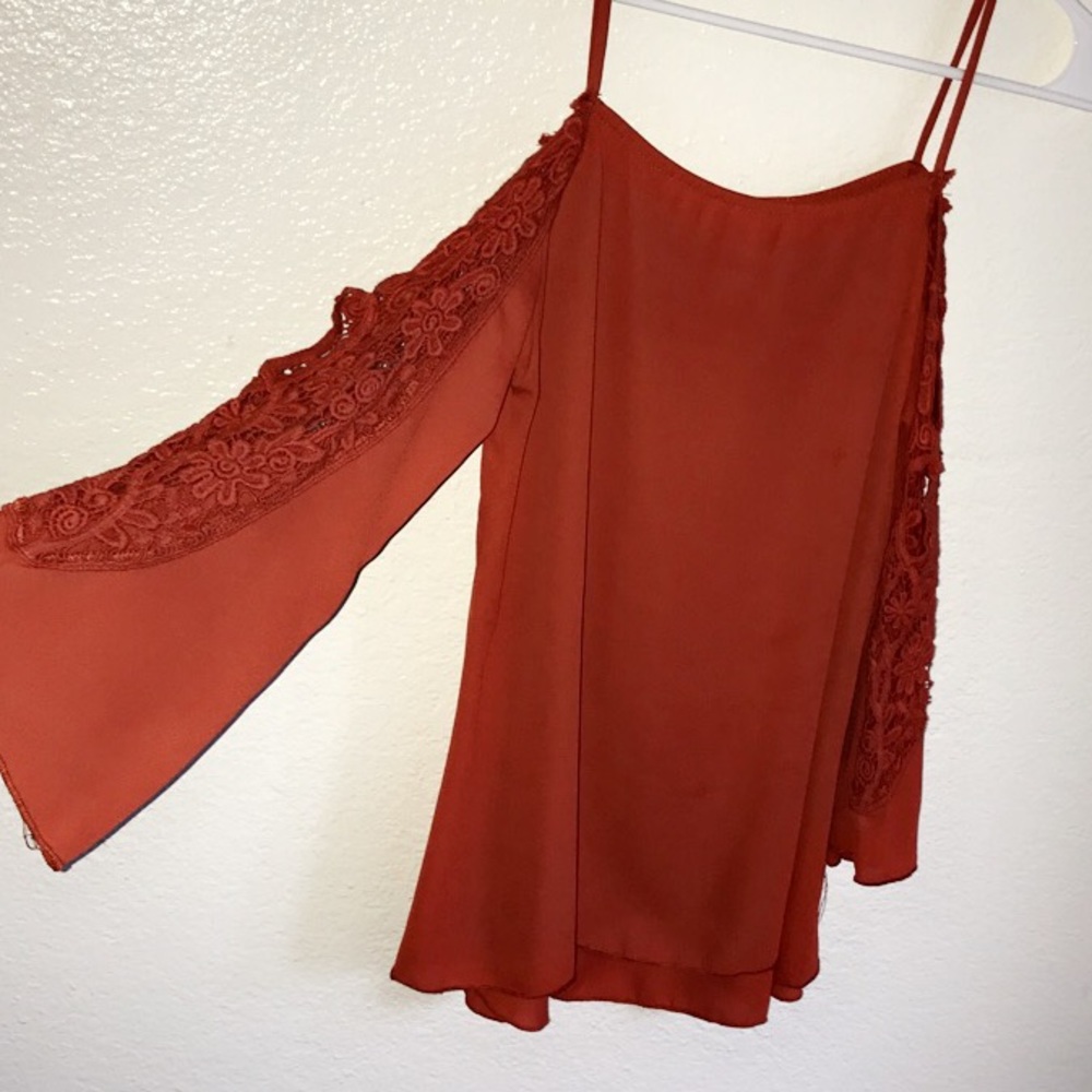 EUC Orange Asymmetrical Embellished 3/4 Sleeve Blouse